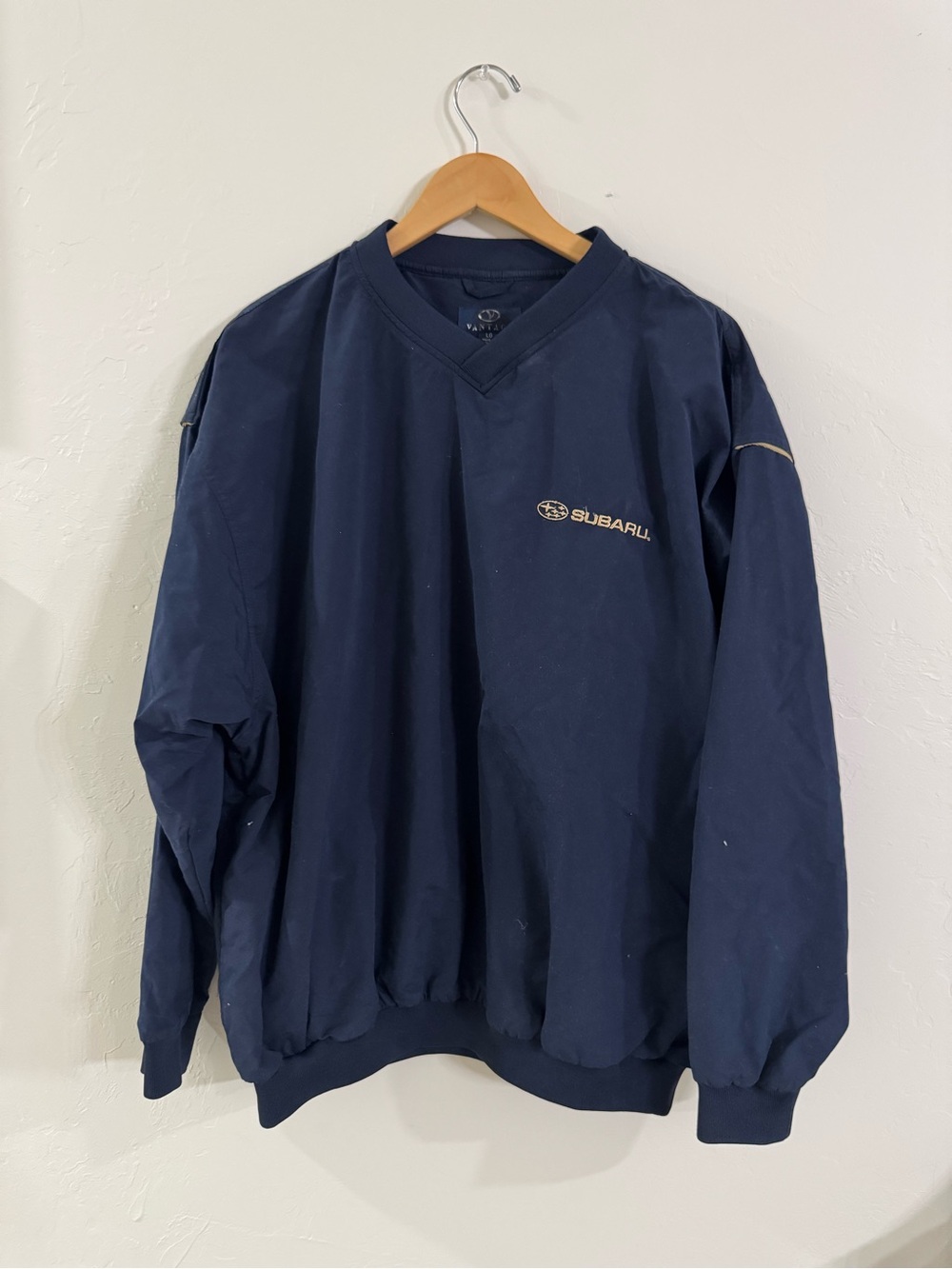 Vintage Subaru Windbreaker Pullover Navy Blue V-Neck Corporate Dealership Large